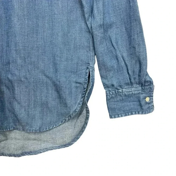 Loft Blue Chambray Linen Shirt Button Front Size XXS - Picture 2 of 6